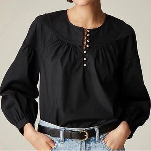 J. Crew Shirred Popover Top in Cotton Poplin Black Size XS